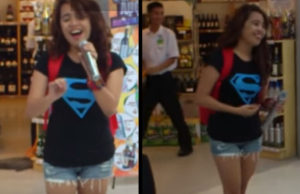 Niña toma un micrófono en una tienda y comienza a cantar un Clásico de Whitney, instantáneamente se hace famosa