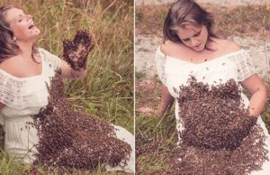 Madre embarazada posa con abejas en el estómago: 6 días antes del parto se revela lo desgarrador