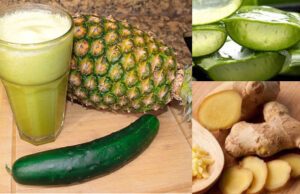 Batido natural de pepino, sábila, jengibre y piña para bajar de peso
